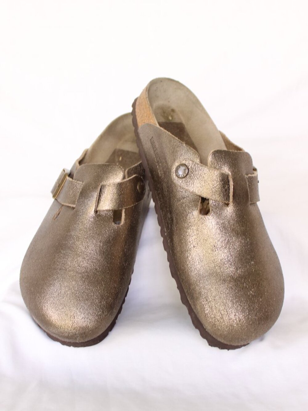 Birkenstock Boston Metallic Bronze Buckle Anthracite Leather Clogs Shoes 42 N
